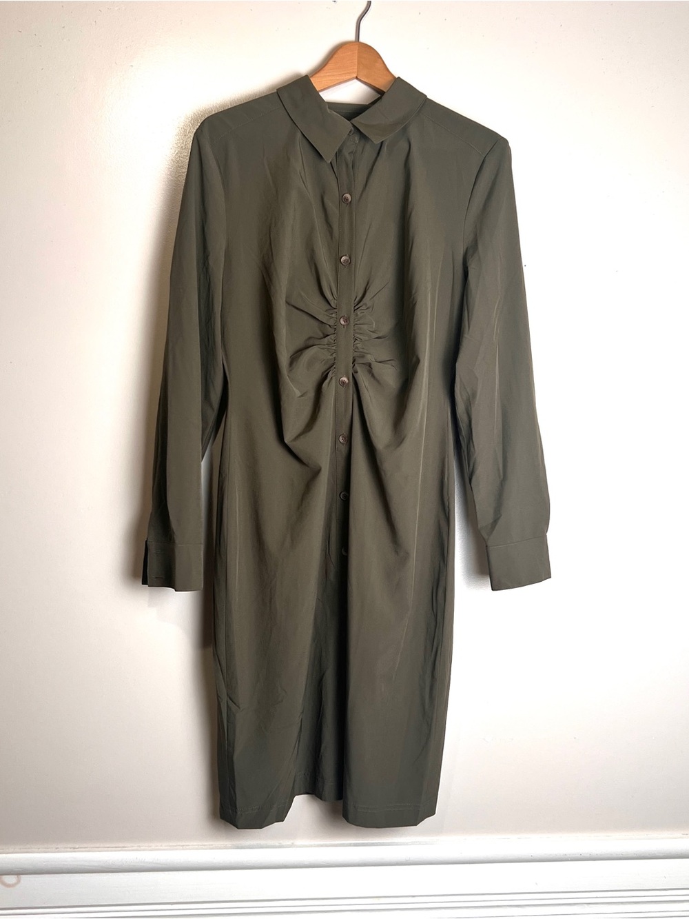 Calvin Klein Olive Green Lightweight Long Sleeve Shirt Dress Size 12, EUC